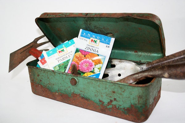 Rusty Green Metal Box with Patina