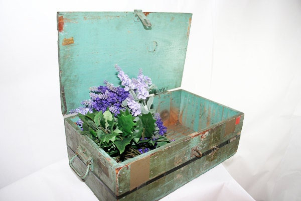 Turquoise Blue Wood Box
