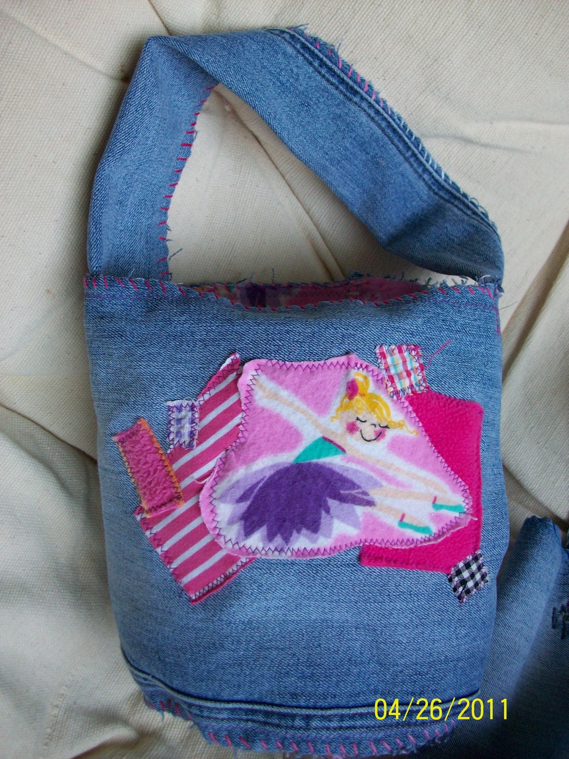 Upcycled repurposed denim bucket, basket, pail, or any time bag storage party favor by Claudia Fill