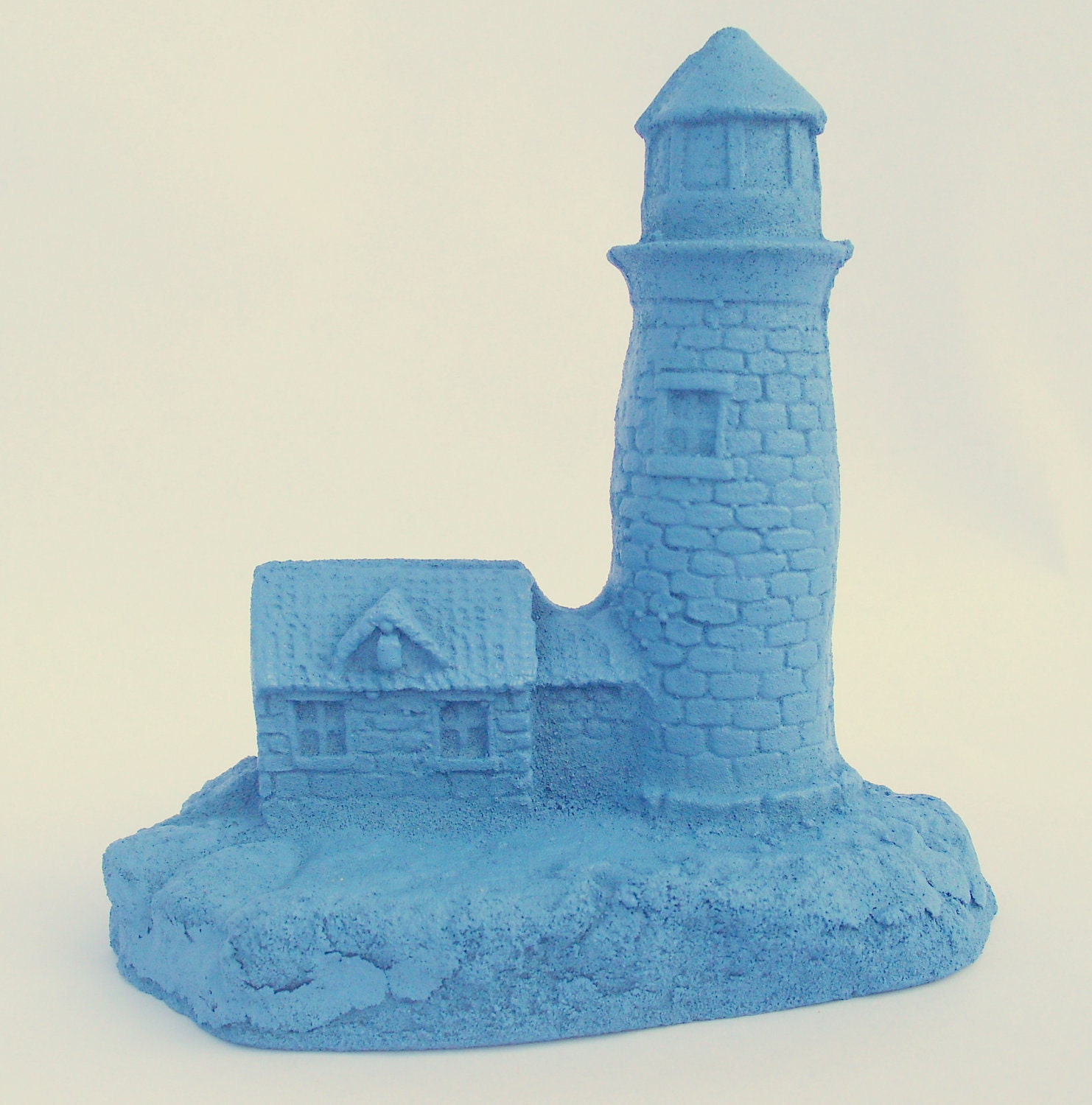 Miniature Lighthouse Figurine - painted in fresh seaside blue - upcycled shabby cottage chic - safe harbor mini marina