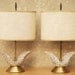 Taupe and White Speckled Tulip Shaped Dresser Lamps