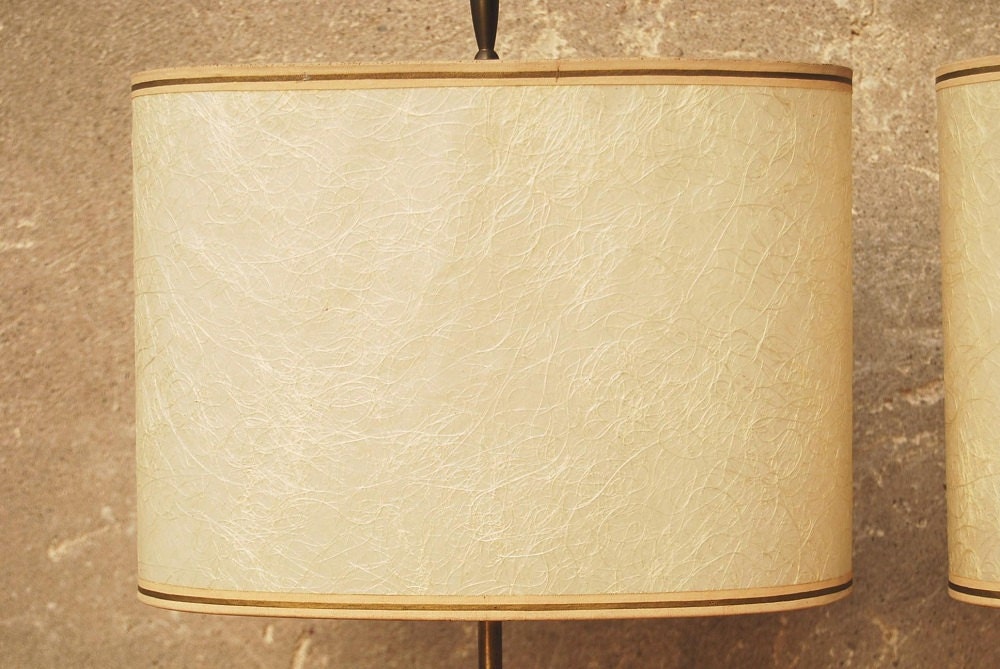 Taupe and White Speckled Tulip Shaped Dresser Lamps