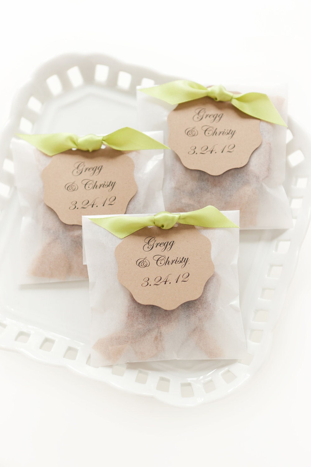 Fleur de Sel Caramel Wedding Favors in Eco Friendly White Glassine Envelopes - 100 Guests