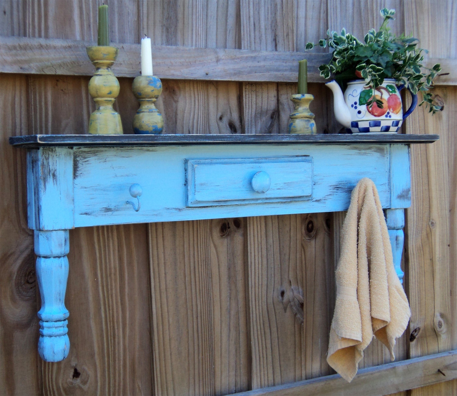 Primitive Farmhouse Style Display Shelf, Towel Bar Or Coat Rack, YOU CHOOSE COLOR