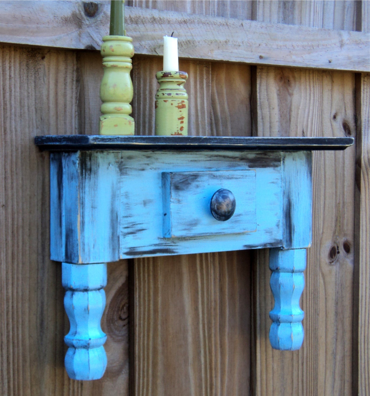 Wall Art, Primitive Wall Shelf, Country Sky Blue, Farm House Style