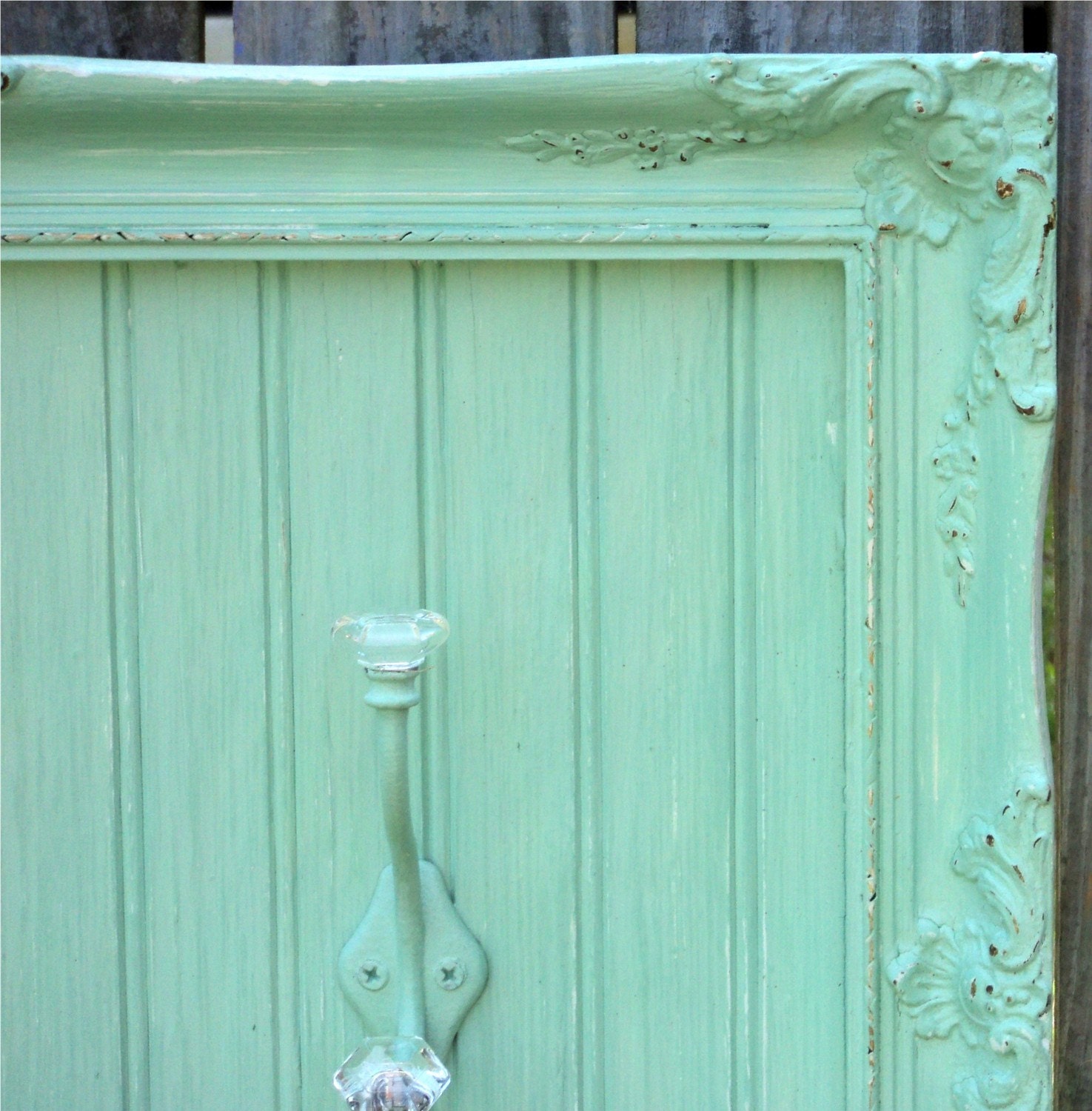 RESERVED For NORA PLATT Coat Rack / Towel Hooks Aqua Green Gesso Frame