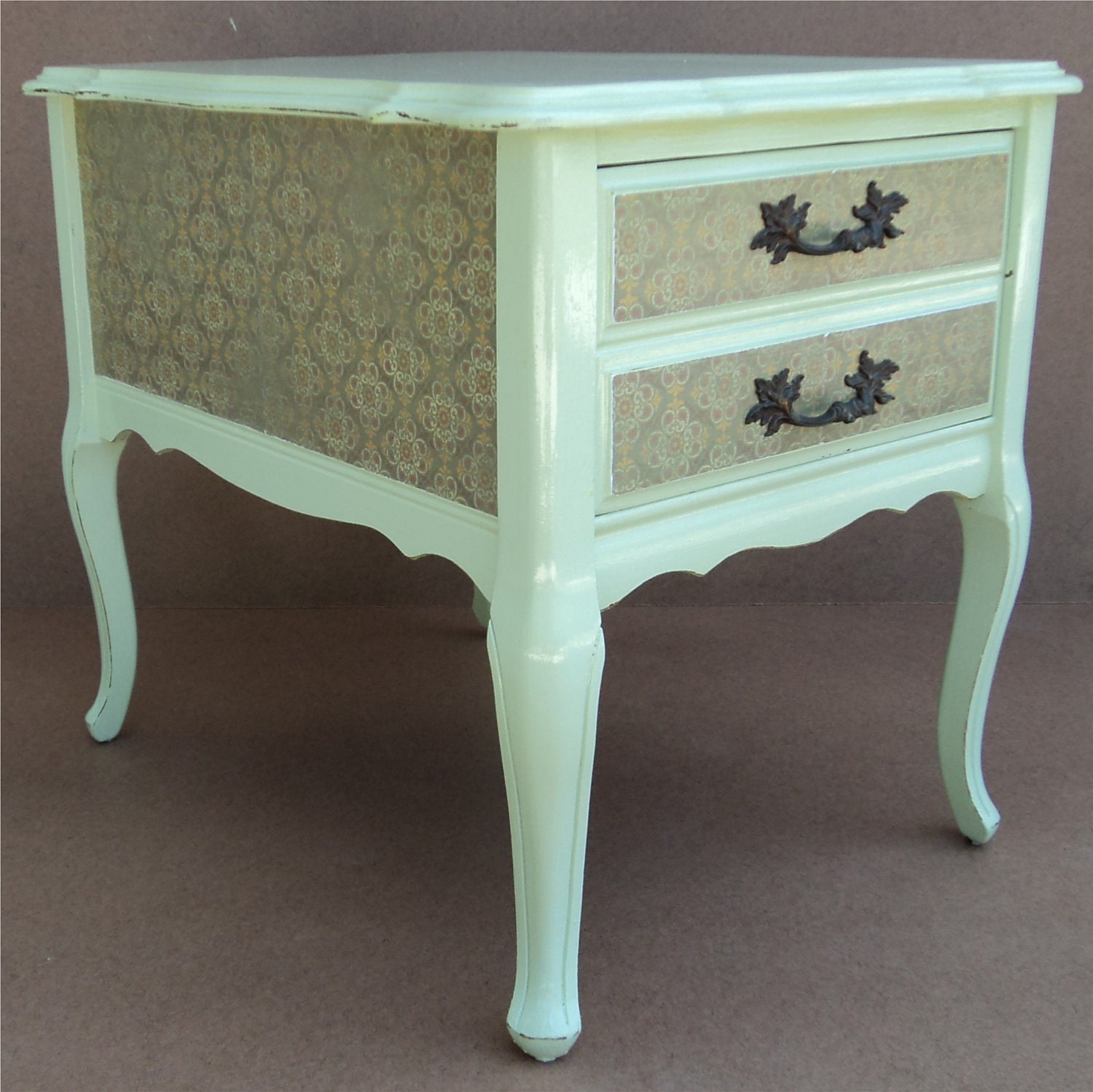 End Table, Side Table Pale GREEN And OLIVE French Country, Paris Chic Pre Loved