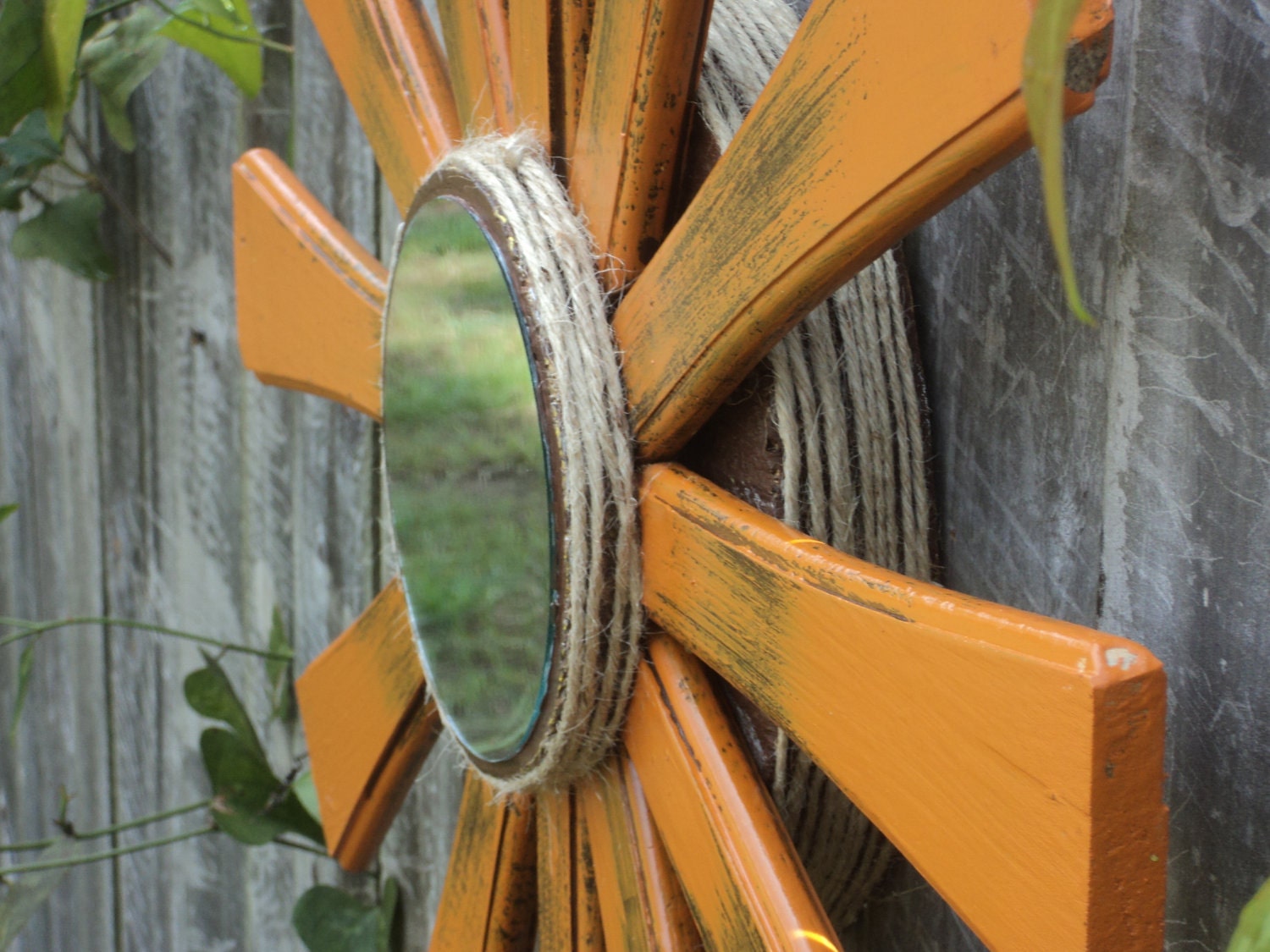 Retro Orange FLowEr ChILd Wall Mirror, Up Cycled Furniture, Reclaimed Wood