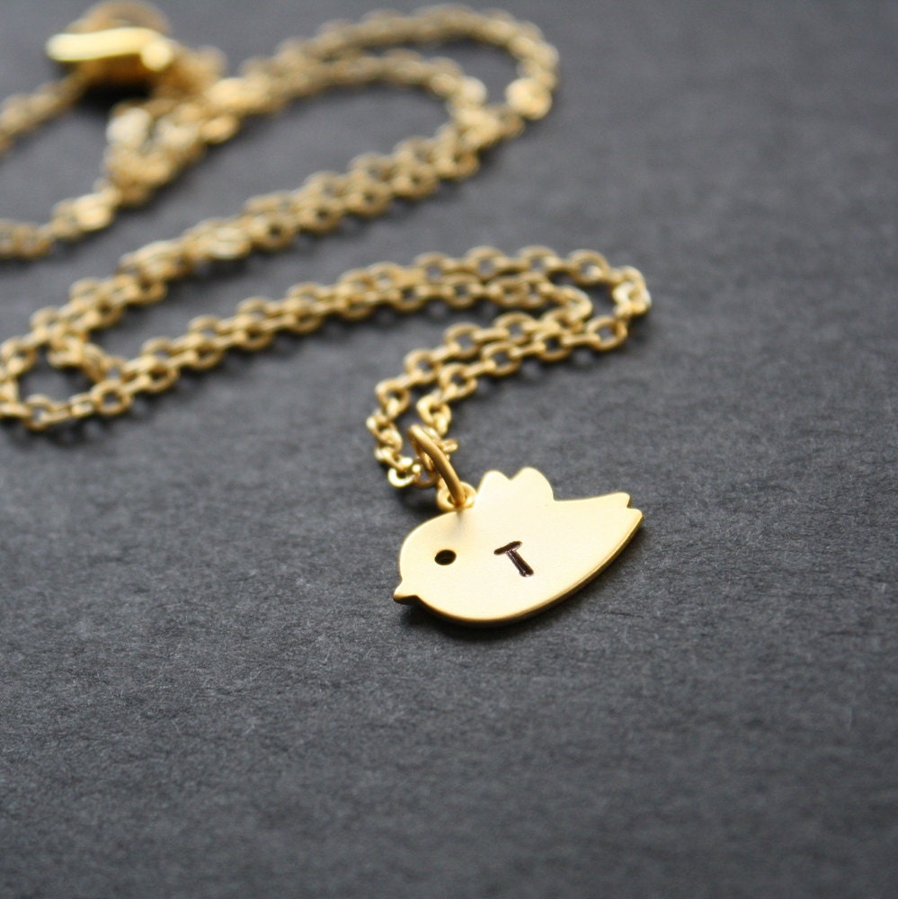 Initial Necklace Custom Initial Bird Necklace Personalized Gold Bird Pendant Necklace