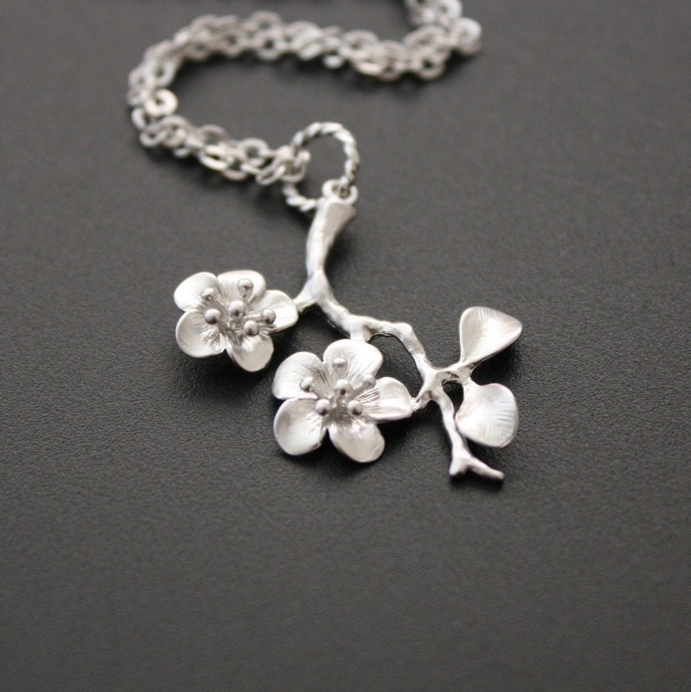 Cherry Blossom Pendant Necklace Cherry Blossom Necklace Silver