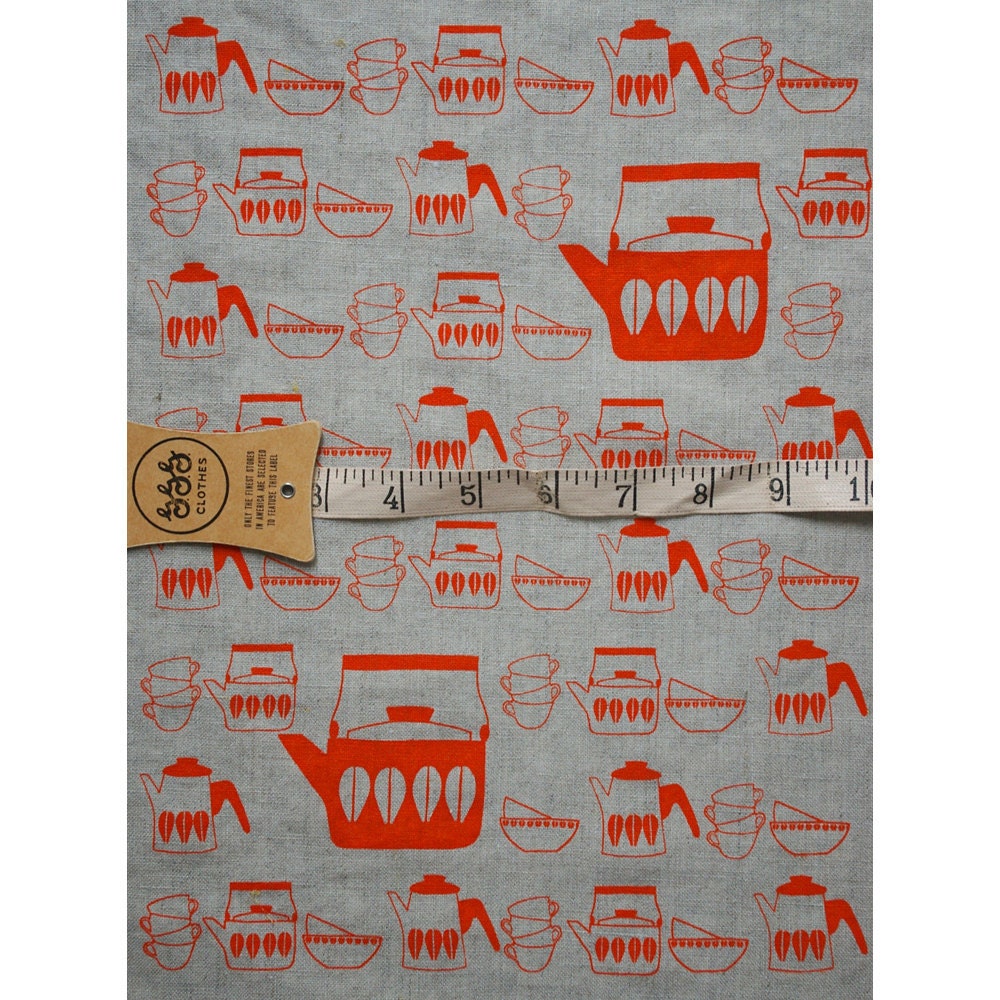 Screenprinted linen fabric, "Vintage Collection" in Orange