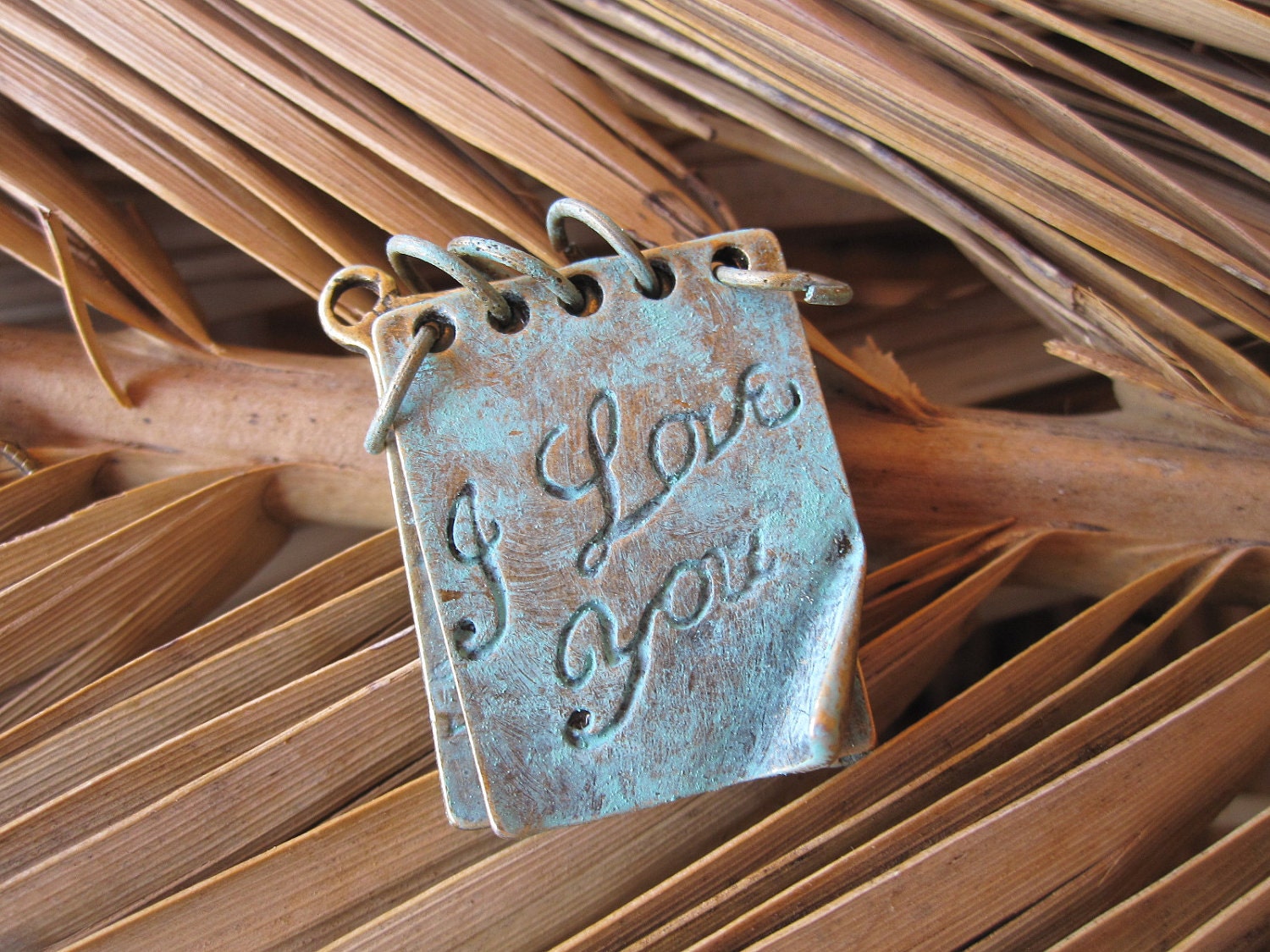 2 Distressed Patina I Love You Charm Pendant