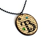 Personalized Necklace Initial Jewelry Pendant Monogram Swarovski Crystals Dictionary Librarian Teacher
