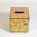Savings Bank Decoupaged Wood Coin Bank Square Piggy Bank Yellow Light Orange Crafters Stash