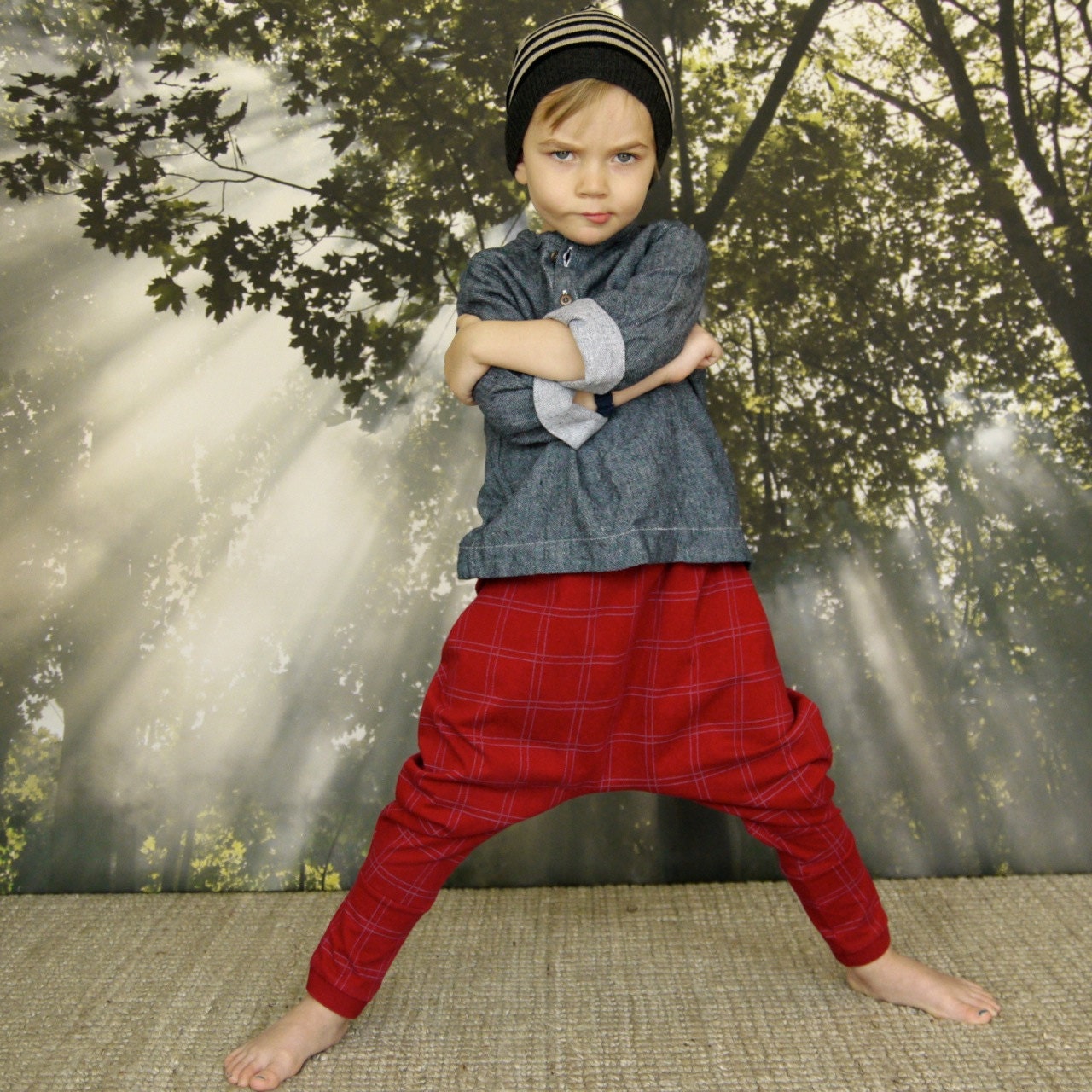 Vibrant Red and Blue Striped Harem Pants