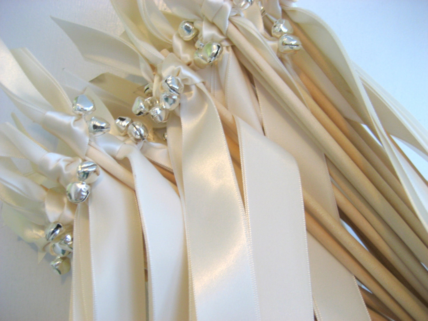 175 Wedding Wands: ANY COLOR Two Satin Ribbon Streamers with Two GOLD Bells