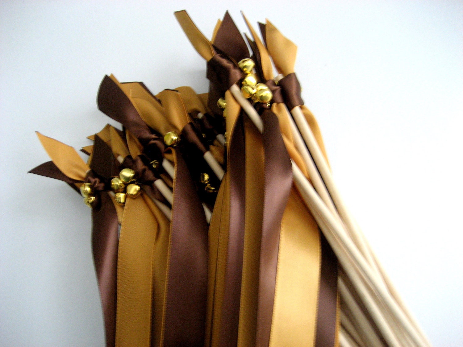 125 Wedding Wands: ANY COLOR Two Satin Ribbon Streamers with Two GOLD Bells