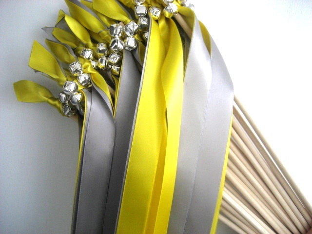 300 Summer Wedding Wands: ANY COLOR Two Satin Ribbon Streamers with Two  Bells