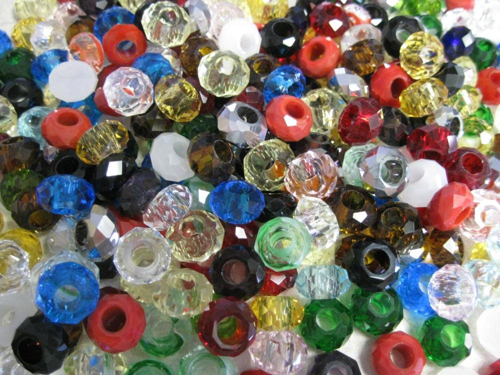 Mixed Bag, Large Hole European Style Beads, Faceted Glass, Lot of 25