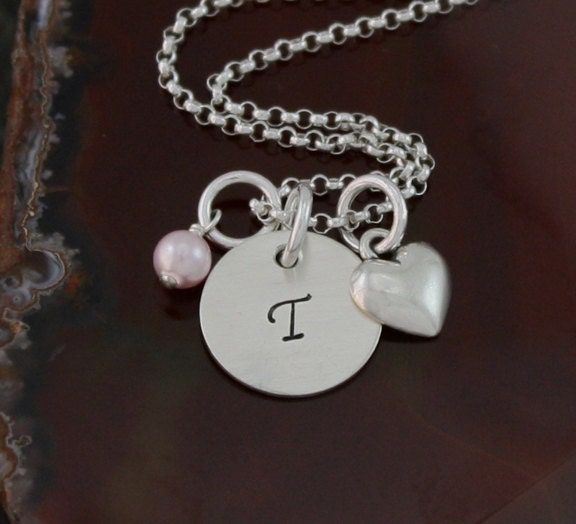 My Petite Heart  Necklace -  Hand Stamped Sterling Silver  Personalized Initial Necklace