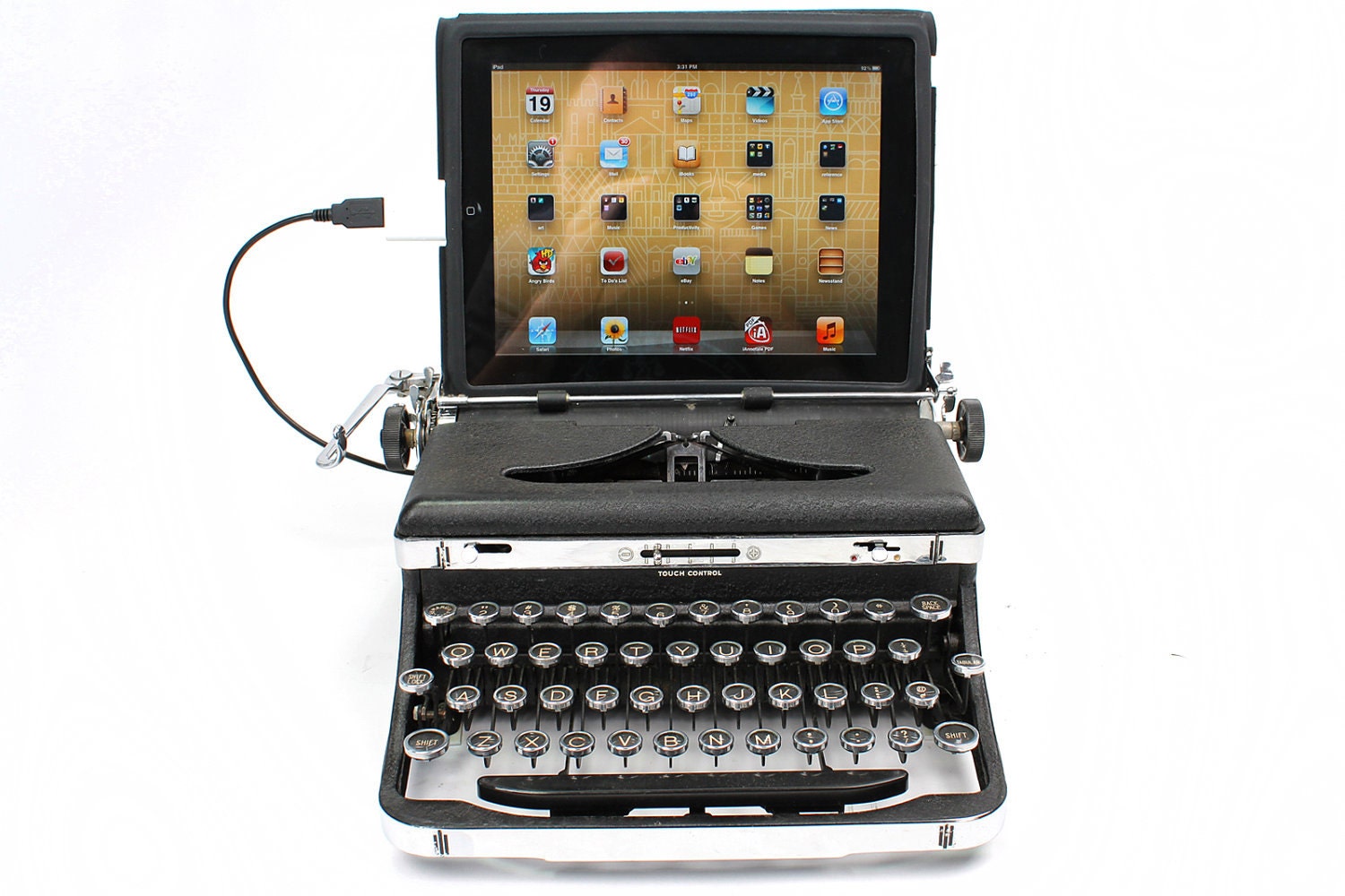 USB Typewriter -- iPad Dock and Computer Keyboard -- Royal Deluxe with Chrome Accents