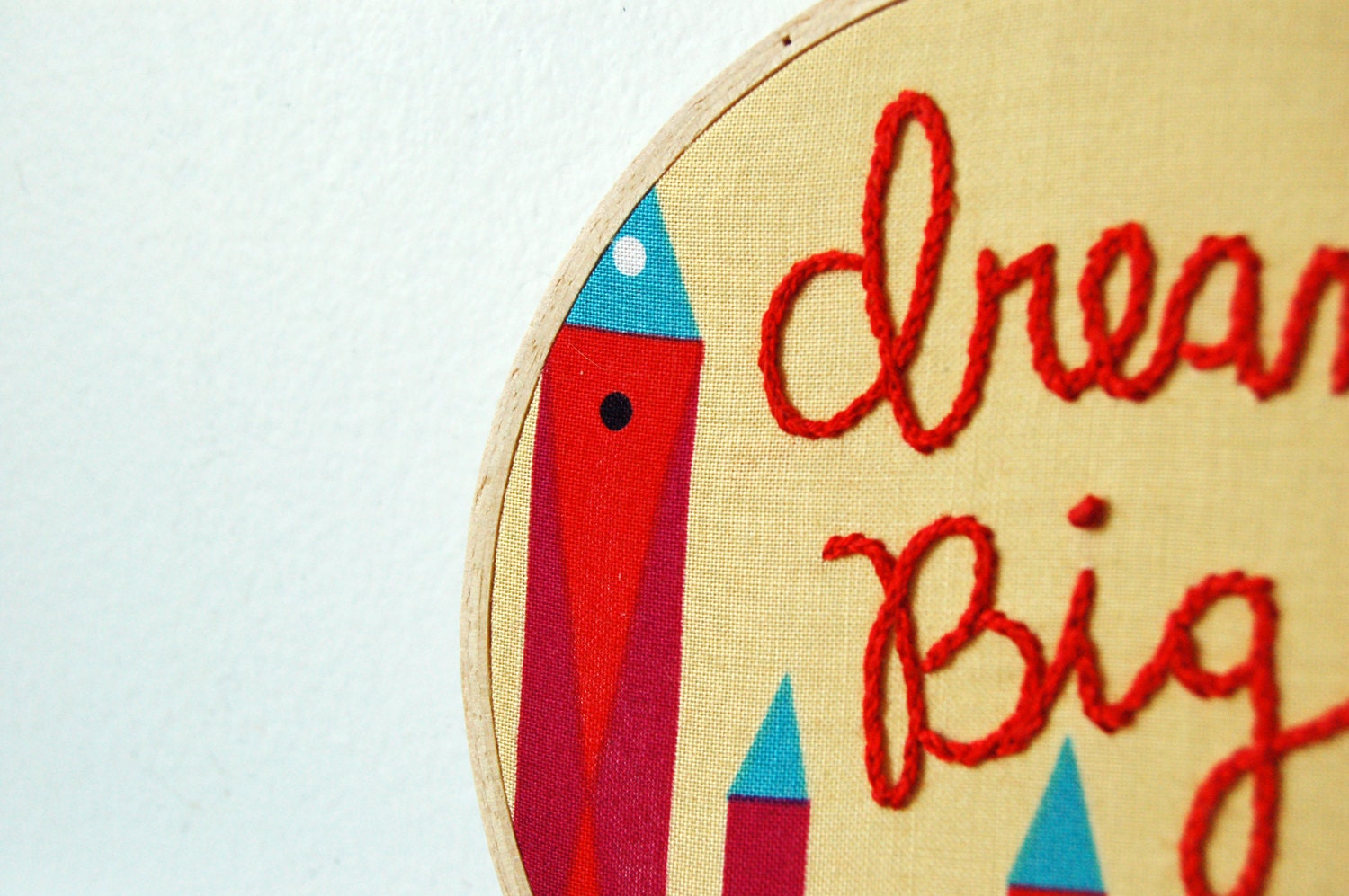 Dream Big. Whimsical Fairy Tale Castles, Hand Embroidery in 5 inch Hoop. Yellow, Red. By merriweathercouncil on Etsy