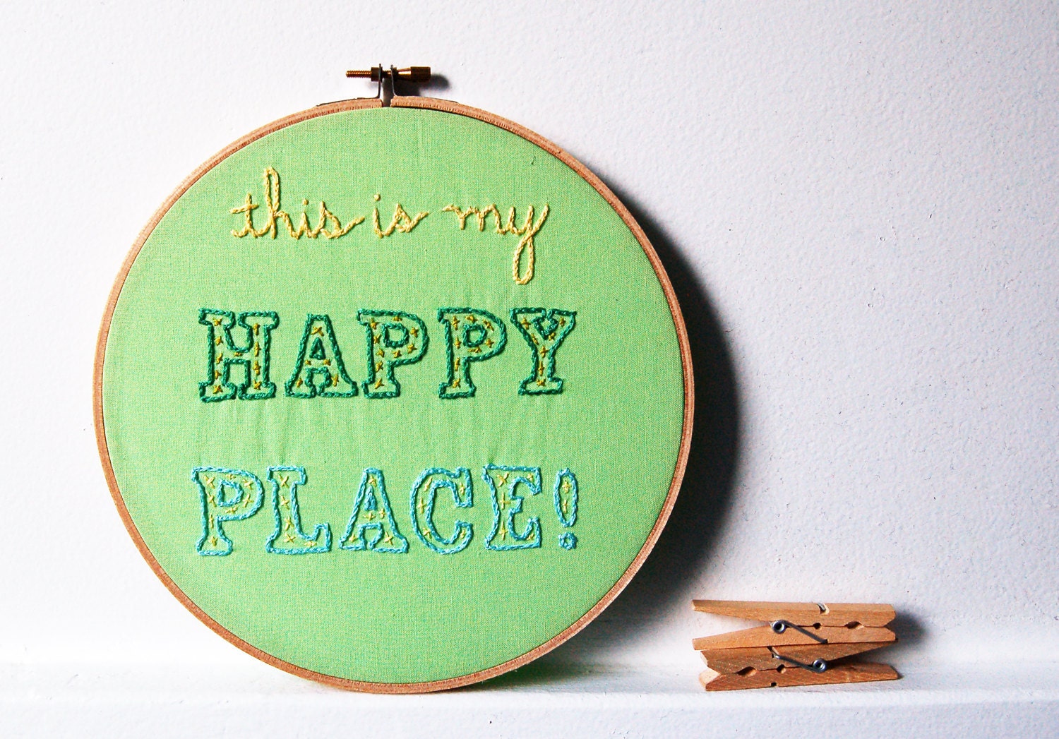 Embroidered Hoop Art, Sign. Design Your Own. This is My Happy Place, in 8 inch Wooden Embroidery Hoop by merriweathercouncil on Etsy