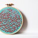 Red and Teal Wishbone Stitch Circle. Embroidery Hoop Art. Down by the Bay. By merriweathercouncil on Etsy