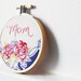Mom. Mother's Day, Hand Embroidery in 3 inch Hoop. Vintage Floral Hanky. Handmade by merriweathercouncil on Etsy