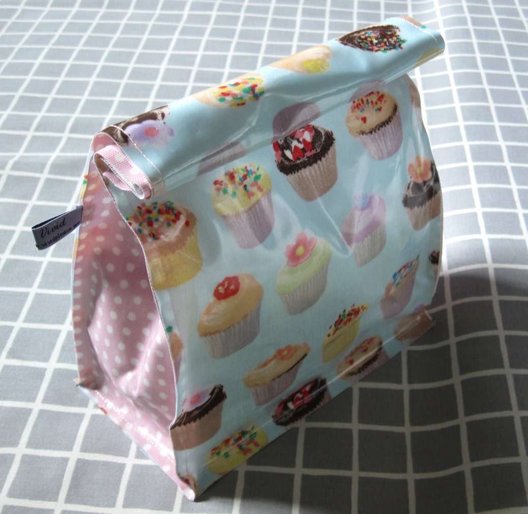 Lunch Bag: Cupcake And Polka Dot Handmade Eco Friendly Pouch