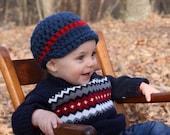 Baby Toddler Accessories, Baby Hat, Beanie Hat with Visor for Baby Boy - Blue with Red Stripe, Children Clothing,Children Accessories