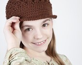 Girls Newsboy Cap, Beanie Hat with Visor  - Chocolate Brown (or choose your color), Children Spring Clothing, Children Accessories