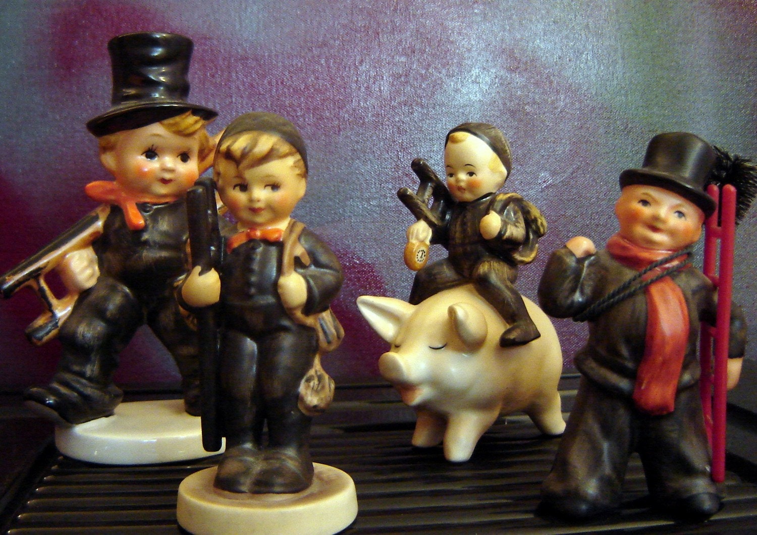 4 vintage Goebel Hummel Figurines, Chimney Sweep, Lamplighter, instant collection