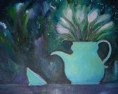 Original Art Still Life, Oil Painting "Flowers in a Teapot"