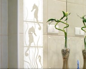 Large Seahorse and Seaweed Wall Decal Art: 3 Panel Marine Life Scene with Silhouettes, Beach Decor