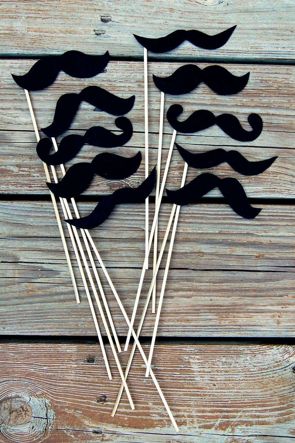 Black Mustaches on a stick STIFF FELT- Set of 10 photo booth mustaches