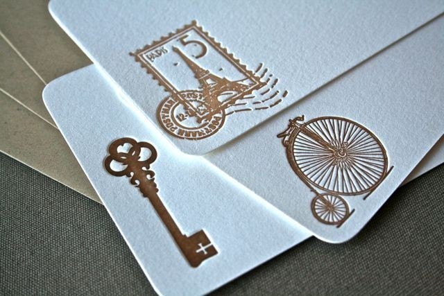 Antique French Letterpress Notecard Set of 3