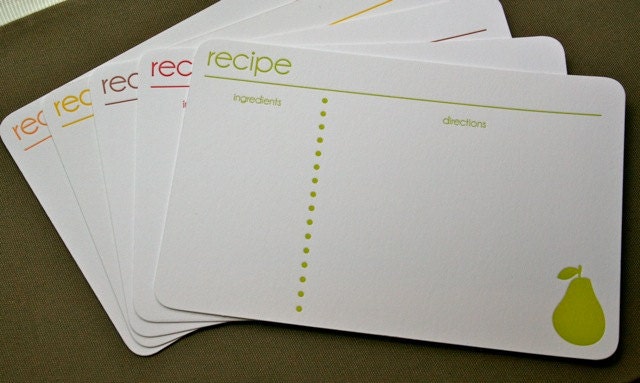 Letterpress Recipe Cards Set of 5
