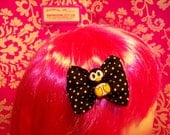 Boutique hairbows - Penguin - White Polka Dots - Black - Girls