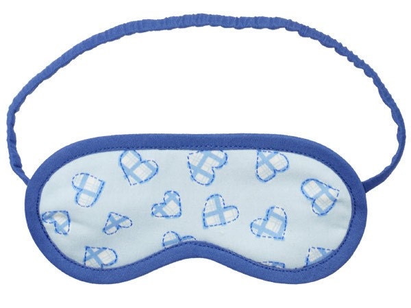 Cotton Sleep Mask - Patchwork  - blue hearts
