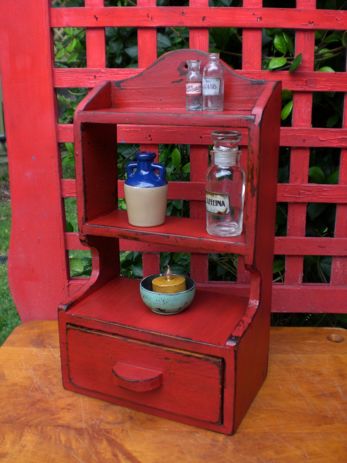 Vintage Primitive Curio Shelf Spice Rack Box by redshedvintage