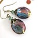Czech Glass Green - Purple Faceted Crystal Brass Earrings