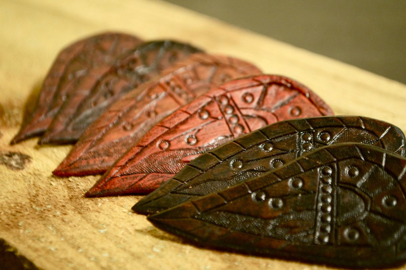 Handmade Tooled Leather Paisley Hairclips - Any Color