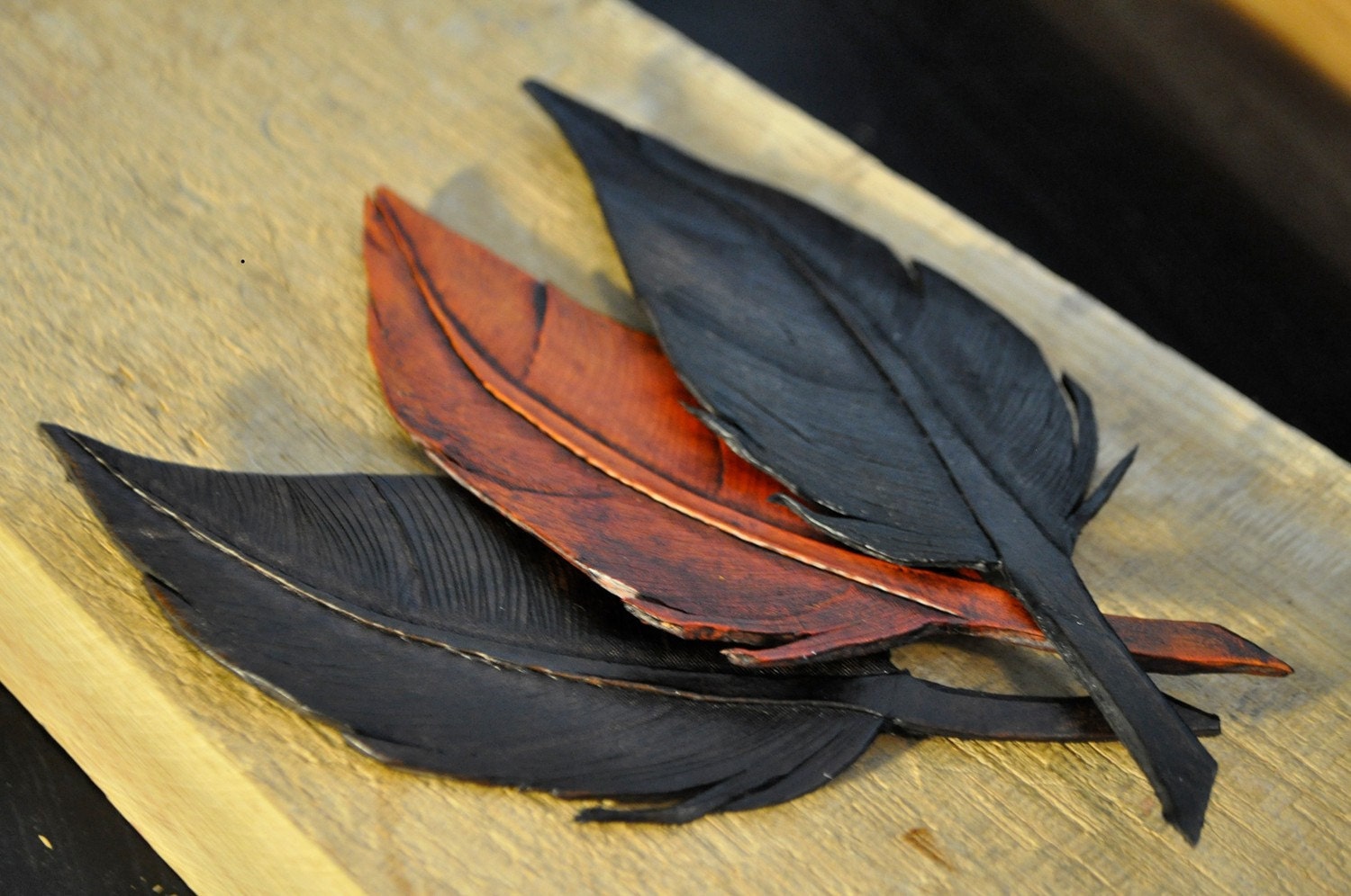 Handmade Tooled Leather Feather Bookmark - Any Color