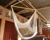 Beige Sitting Hammock, Hanging Chair Natural Cotton and Wood