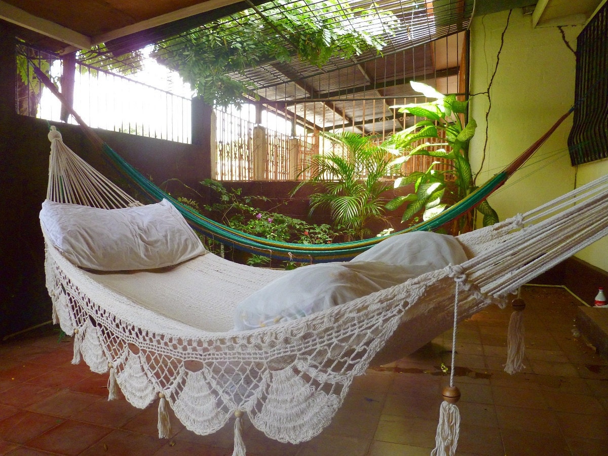 Beige Single Hammock hand-woven Natural Cotton Special Fringe