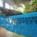 Turquoise Double Hammock hand-woven Natural Cotton with Bell Fringe Crochet