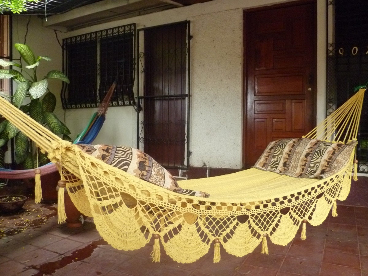 Magic Yellow Magic Hammock, Hand Woven Natural Cotton with Special Fringe