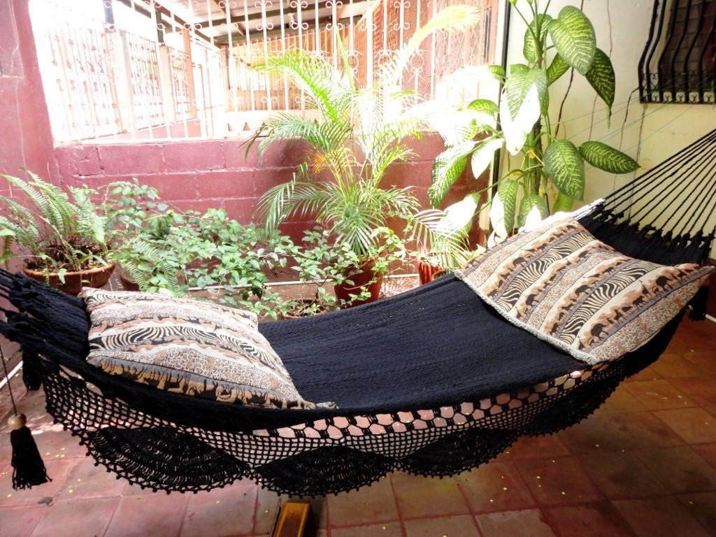 Black Magic Two, Single Hammock hand-woven Natural Cotton Simple Fringe