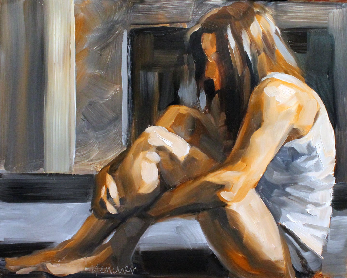 Tank Top by Kenney Mencher oil on masonite 10x8 inches